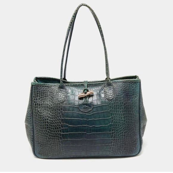 Longchamp croc embossed leather Roseau tote - Picture 1 of 13